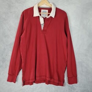 Lands End Rugby Shirt Mens Large Red Authentic Long Sleeve Cotton Casual Top